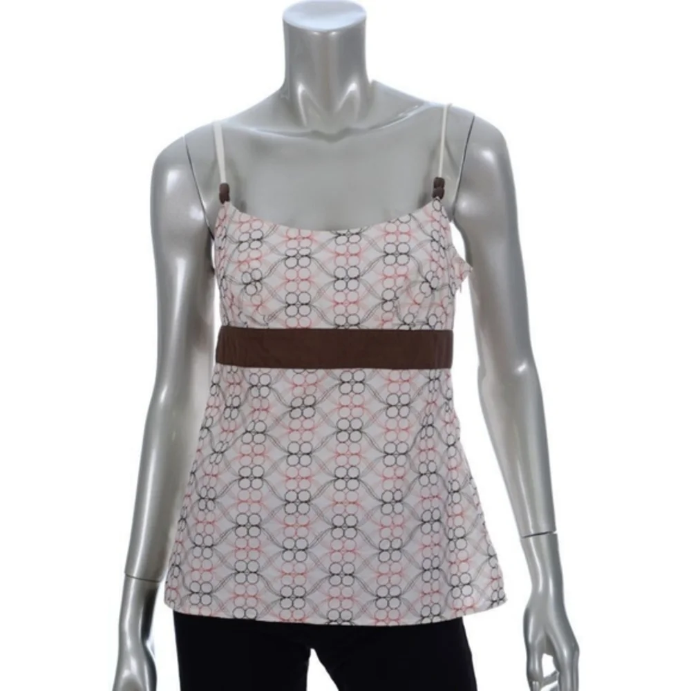 Ann‎ Taylor Loft Sleeveless Babydoll Blouse White Brown 4